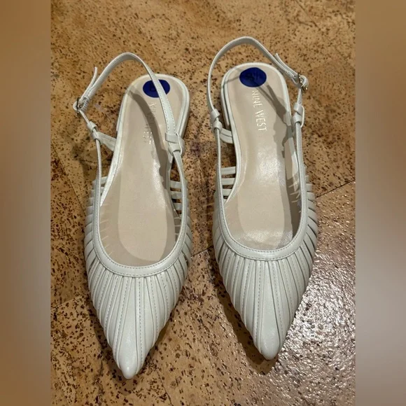 New Nine West Cream Pointed-Toe Slingback Flats Size 8 1/2 Women’s - Picture 3 of 15